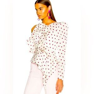 Self-Portrait Asymmetrical top White Blouse with Red Polka Dots UK8